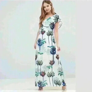 Every Cloud Hazey Palm Print One Shouder Dress